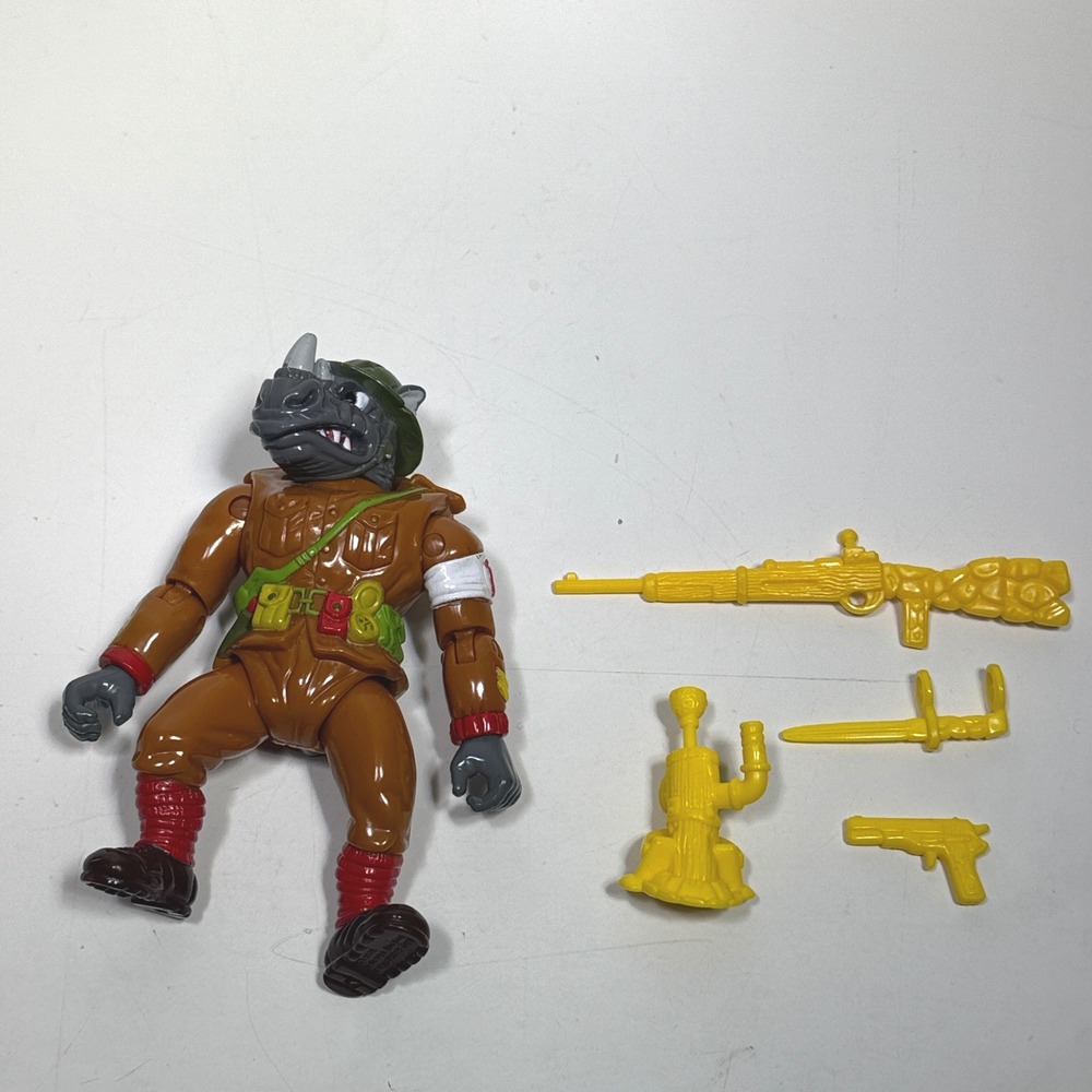 Playmates 1992 TMNT Dimwit Doughboy Rocksteady Action Figure w/ Flaw Complete